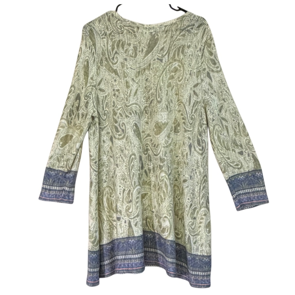 Studio Woman JPR 1X Paisley Tunic Dress Old Sage Boho Lagenlook Cottagecore